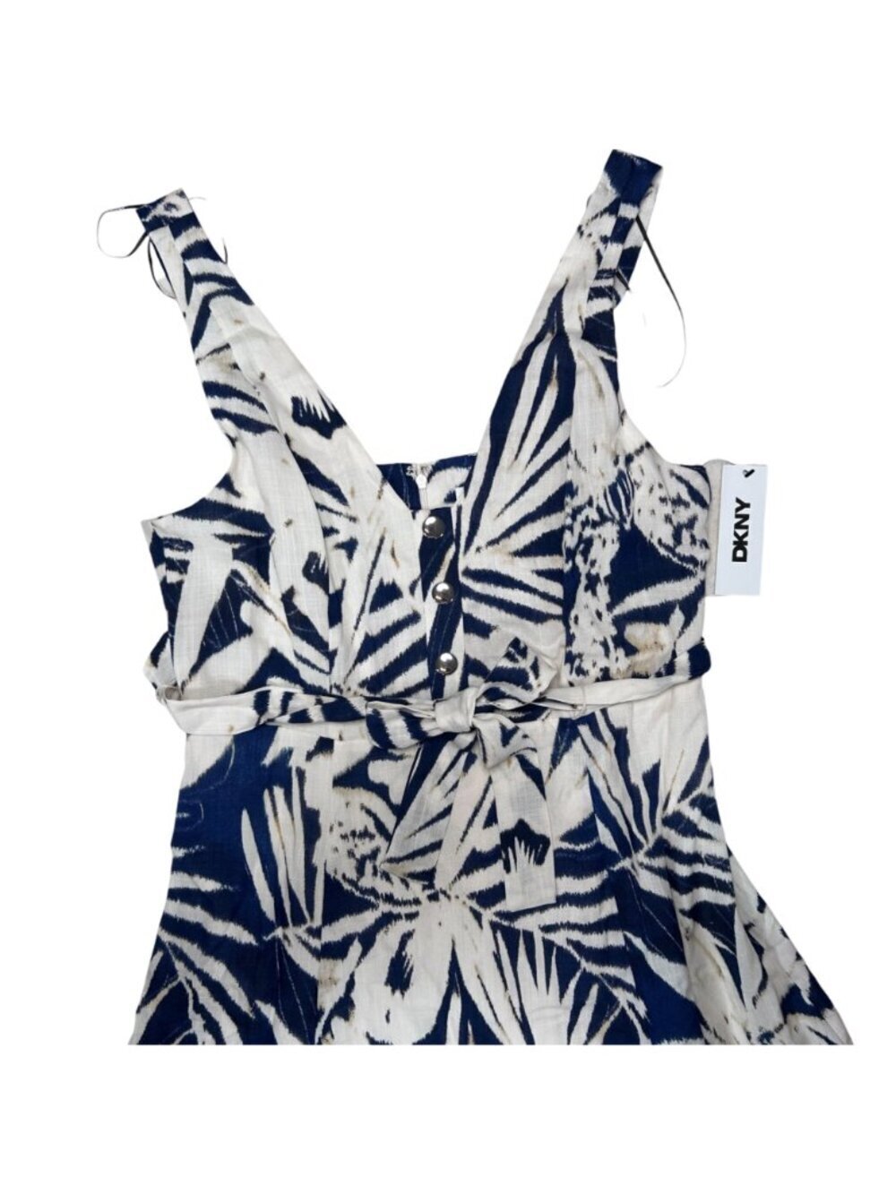 DKNY V-Neck Floral Tropical Tank Dress 10 Lightweight Flowy Party - Picture 3 of 10